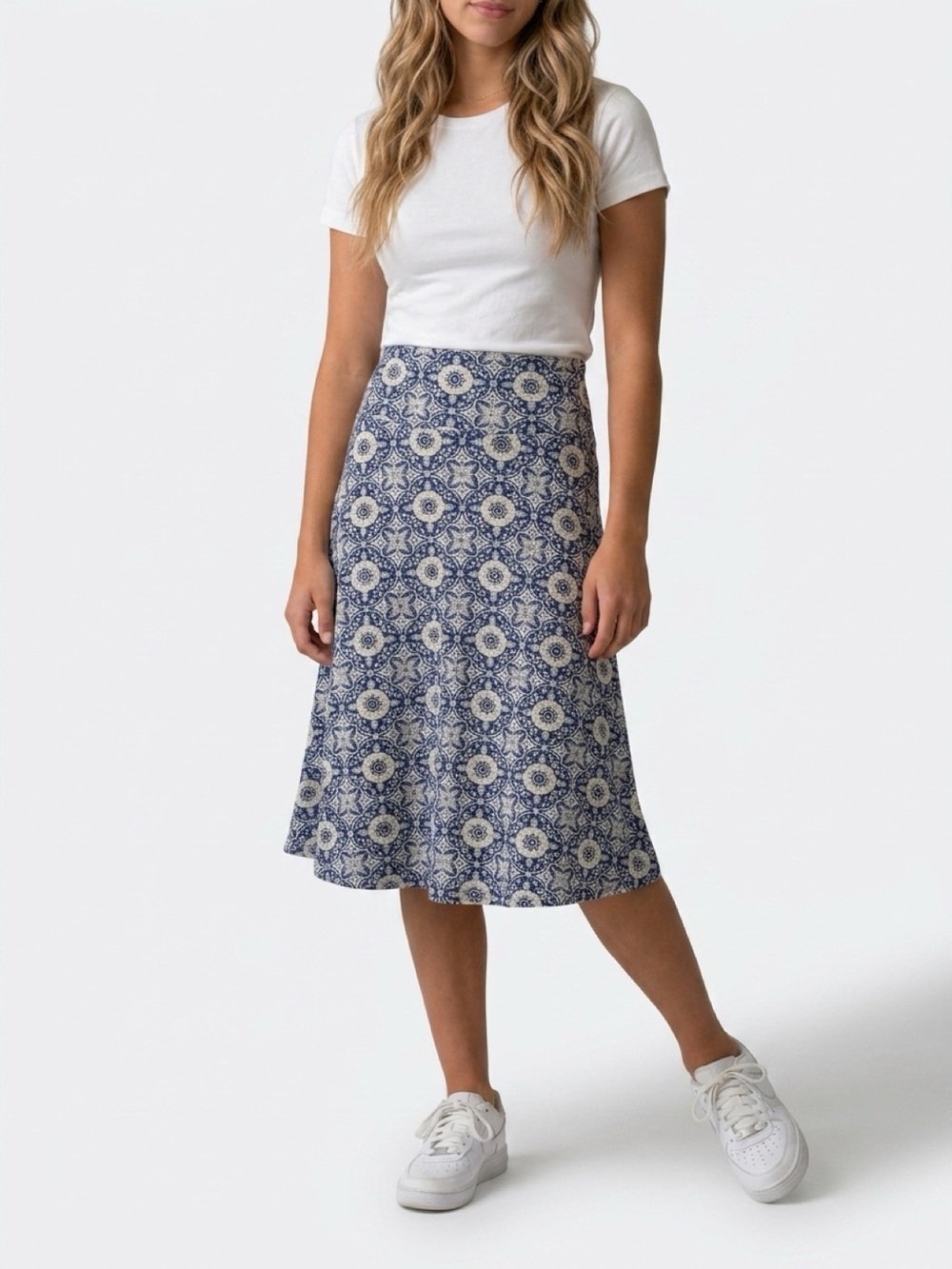LuLaRoe Women's A-Line Knee Length Skirt Blue Paisley Size L